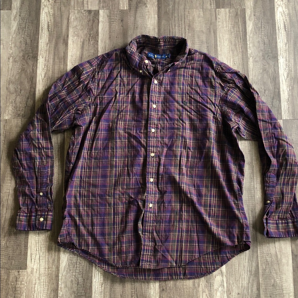 Ralph Lauren Dark Plaid Button Down Shirt XL Purple Green